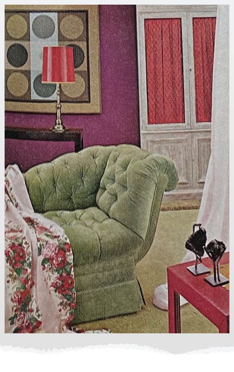 living room with green chair