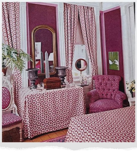 pink room with mirror