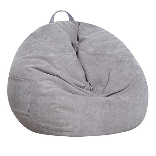 SANMADROLA Stuffed Animal Storage Bean Bag Chair Cover (No Beans) for Kids and Adults.Soft Premium Corduroy Stuffable Beanbag for Organizing Children Plush Toys or Memory Foam Extra Large 300L (Grey)